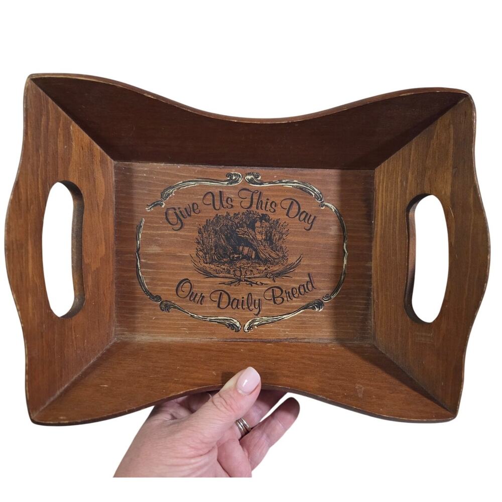 Vtg Cape Craftsmen “Our Daily Bread” Hand Painted Wood Bread Tray Rectangle